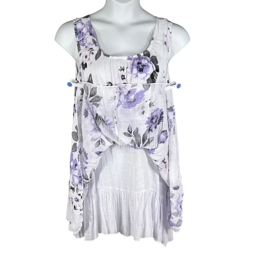 Papa Vancouver Womens S Purple Floral Sleeveless Shift Easter Dress Linen Blend - Picture 4 of 15